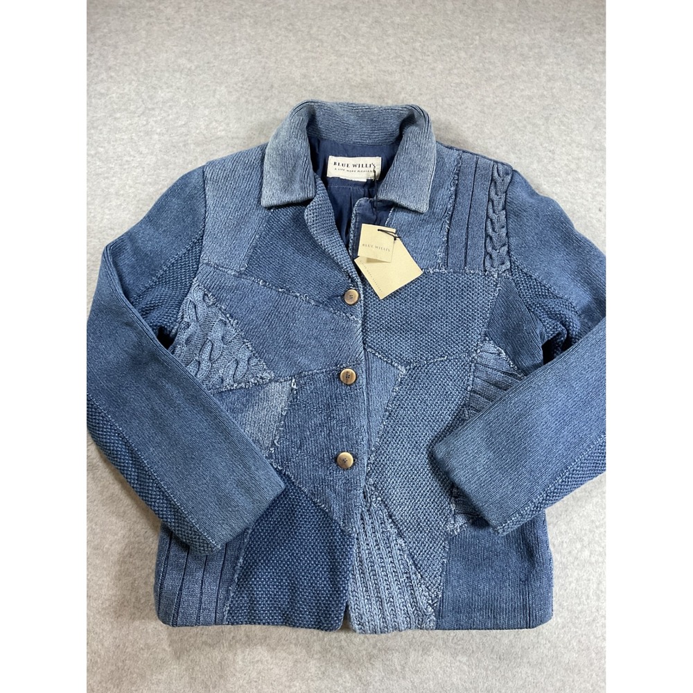 Blue Willi's Denmark Women Indigo Patchwork Knit Jacket Blue Small J68
